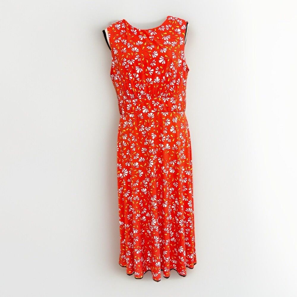 Maggy London Dress Women's Size 12 US, 42 EU Orange Geometric Pattern Midi EUC